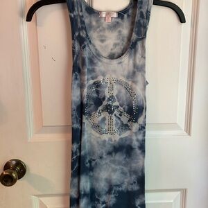 Romeo & Juliet Couture Blue and White Ribbed Tank Top